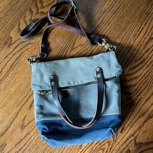 Lyonhart Bag Co Handmade oiled canvas & leather bag fold over tote bucke…